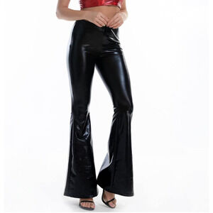 Daisy Womens Faux Leather Flared Motorcycle Biker Pants Black High Rise XL